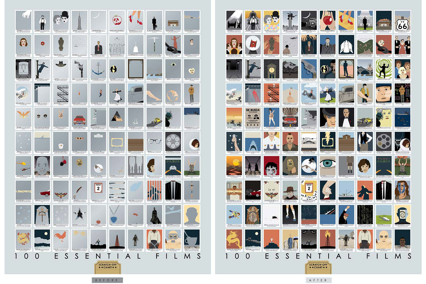 “100 Essential Films Scratch-Off Poster” by Pop Chart Lab – BOOOOOOOM